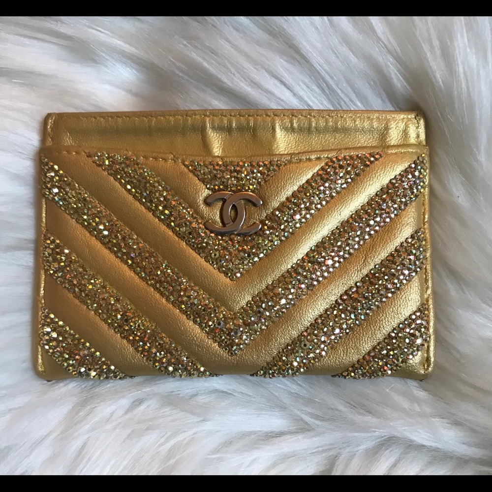 Authentic Chanel Credit Card Chevron Wallet Bag